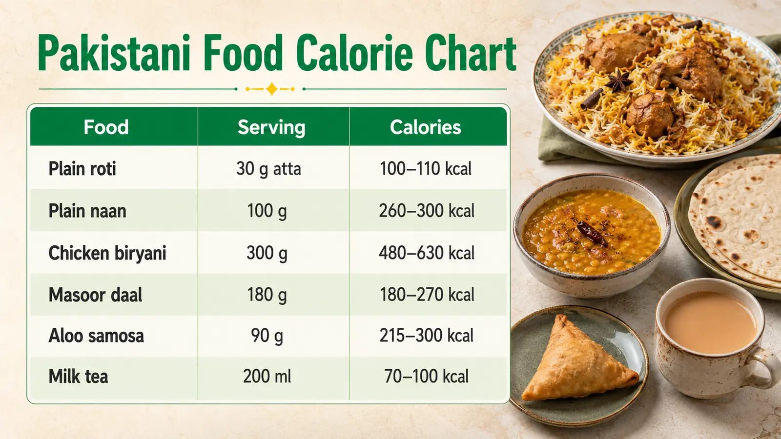 Pakistani Food Calorie Chart: Calories per Serving and 100 g - MNT