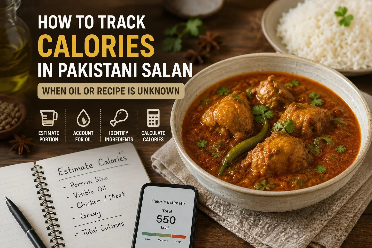 How to track calories in Pakistani salan when oil or recipe is unknown