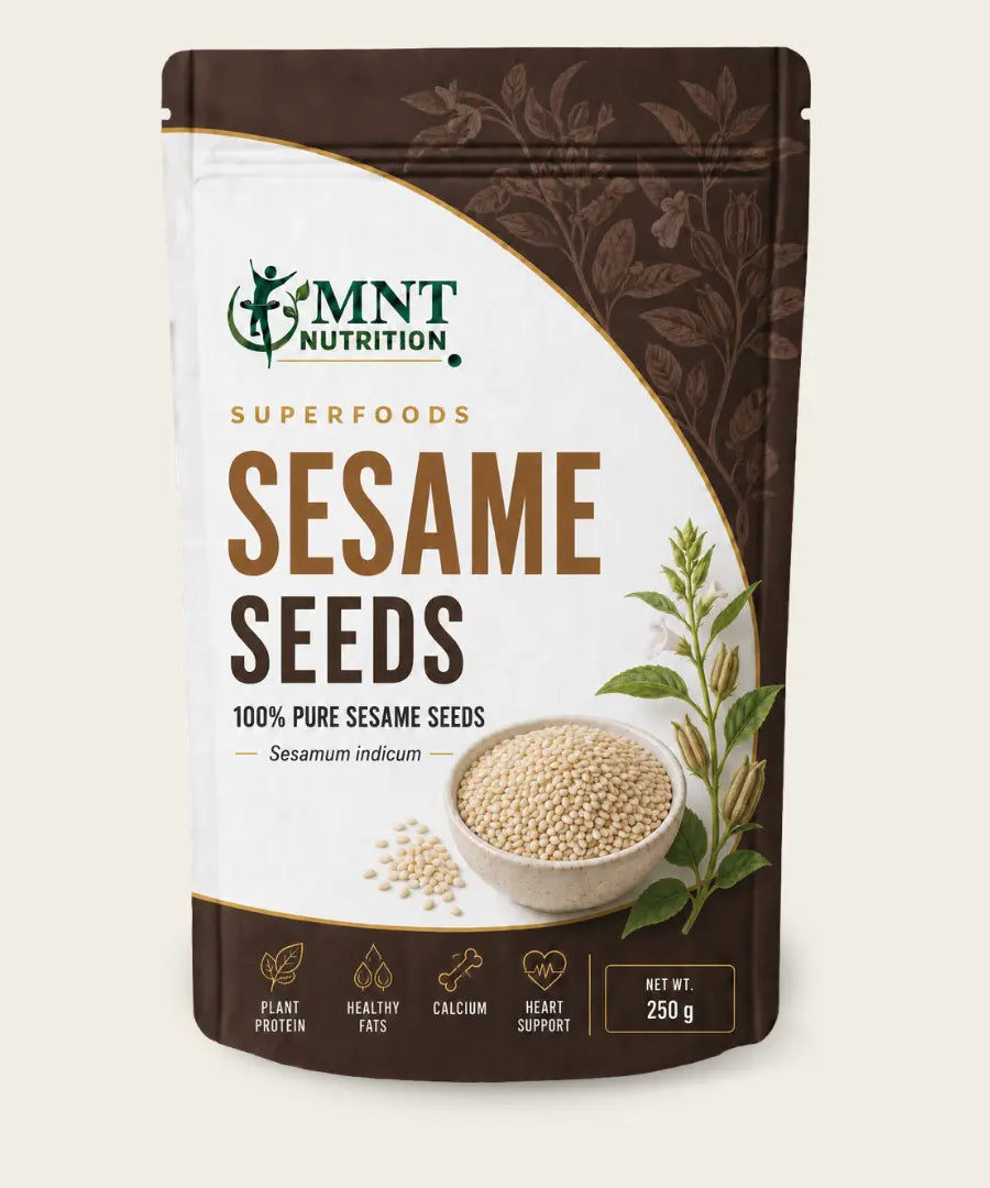 MNT white sesame seeds (Safed Til), 250g pack in brown and white packaging.